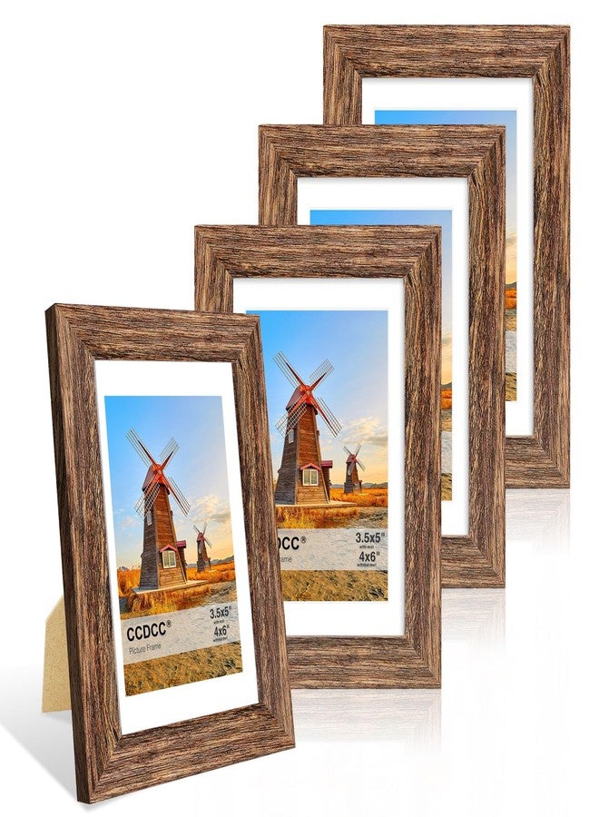 ccdcc 4x6 Picture Frame Set of 4, 4 x 6 Wood Photo Frames with Mat for 3.5x5, Natural Wooden Frame with Real Glass Cover for Wall and Tabletop Display,Rustic Brown - Image 1
